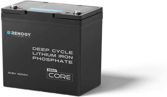 Renogy 12V 100Ah LiFePO4 Lithium Battery Mini Size, 100A BMS for Ultimate Safety, Deep Cycle w/Remote Monitoring Compatibility, Backup Power for RVs, Cabins, Marine, and Off-Grid Systems - Core Series