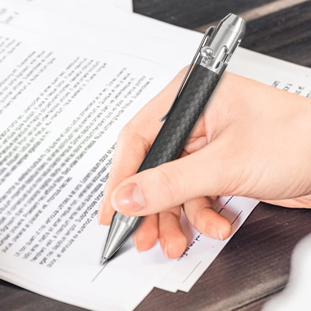 Cool Hand 4.9'' Carbon Fiber Bolt Action Pen with Retractable Stylus Tip for Any Touch Screen, Ballpoint Ink Refillable, Compact Size, Skelton Out Deep Pocket Clip (Carbon Fiber Silver)