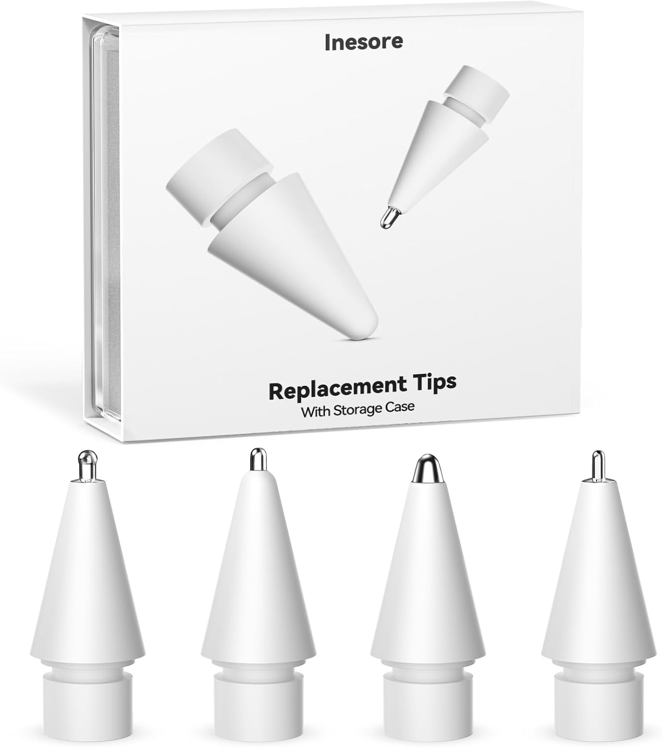 Inesore 4 Styles Replacement Tips for Apple Pencil Pro,Multiple Options Metal Durable Nibs Accessories for Apple Pencil Pro/2nd Generation/1st Gen/USB-C (4 Pack)