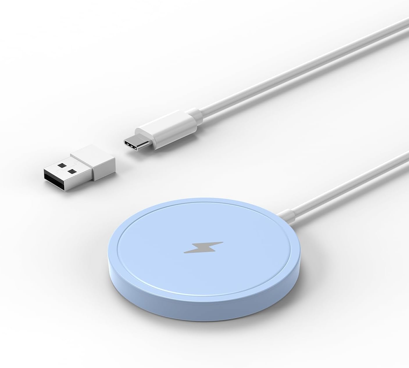 Magnetic Wireless Charger for iPhone 15W Wireless Charger Fast Mag Safe Wireless Charging Stand Pad Compatible for iPhone 16/16 Pro/Pro Max/15/14/13/12/Pro with Wall Charger for USB-A Converter, Blue