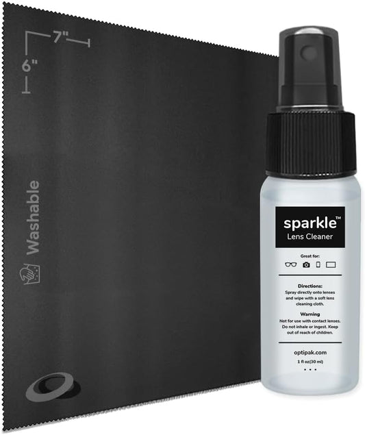 Sparkle Anti-Reflective Lens Cleaner Spray kit | (1) 1oz Glasses Cleaner Spray + (1) Microfiber Cloth for Eyeglasses, Sunglasses, Lenses, Screens and Camera Cleaning Kit (2 Piece Set)