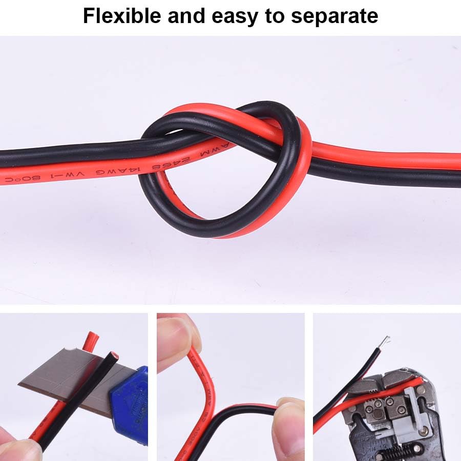 14 Gauge Wire 100FT Tinned Copper Wire-2 Conductor Parallel Wire Insulated Stranded Wire for Solar Panel Car Audio Automotive Low Voltage Electrical Wire for LED Lighting (14AWG 100FT)