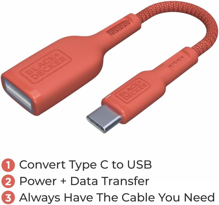 BLACK+DECKER USB C to USB A Adapter, USB C Male to USB Female Adapter Nylon Braid, Type C OTG Cable Compatible w/iPhone 16 15 Pro, MacBook Pro 2022/Air/Mini, iPad—2 Pack, 3" (Coral Rose)