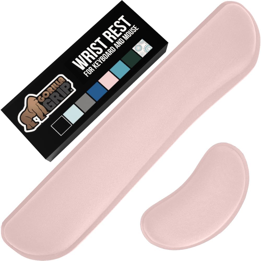 GORILLA GRIP Silky Gel Memory Foam Wrist Rest for Computer Keyboard, Mouse, Ergonomic Design for Typing Pain Relief, Desk Pads Support Hand Arm Mousepad Rests, Stain Resistant, 2 Piece Pad, Light Pink