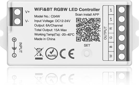 BTF-LIGHTING C04W RGBW PWM SMD FCOB (+ R G B W) 5PIN LED Strip 2.4GHz Tuya WiFi Group Controller Alexa Google Home Smartphone APP Control Compatible with WR01RF RC03RFB RC04RFB RC05RFB Remote