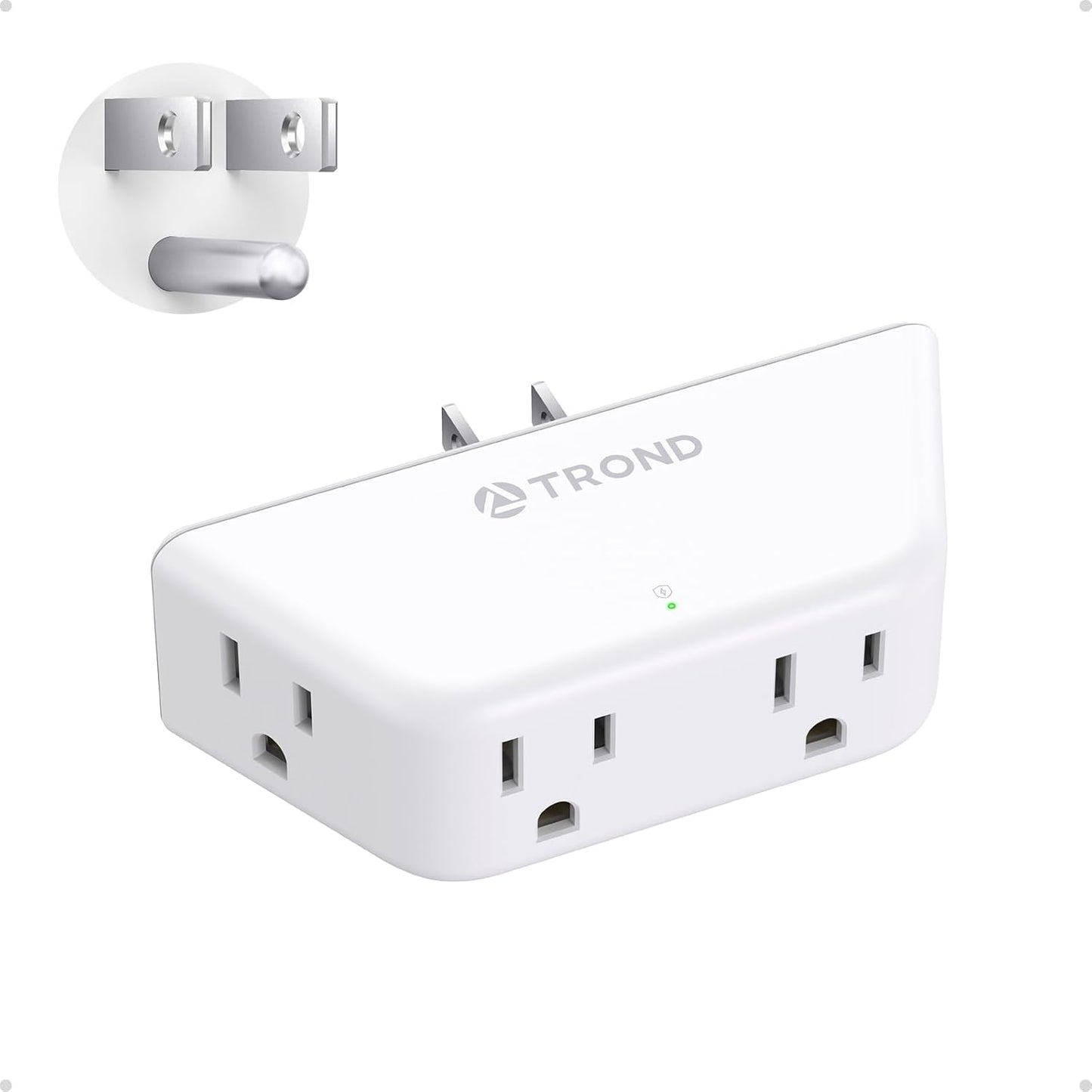 TROND Outlet Extender Surge Protector - Multi Plug Wall Outlet with 4 Grounded Sockets, 3 Way Angled Plug Adapter, 900J, Electrical Wall Splitter for Home Office Travel Dorm Room, White