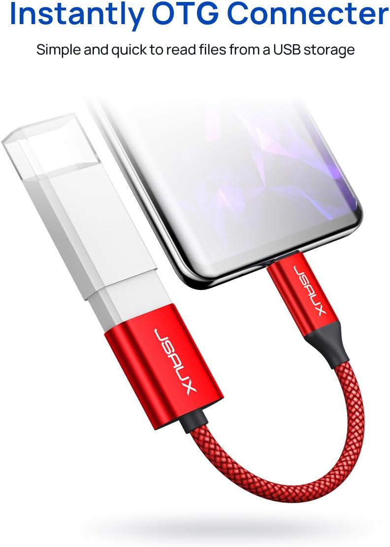 JSAUX USB C to USB 3.0 Adapter [2 Pack], Type C Male to USB Female OTG Cable Compatible with MacBook Pro/Air, iPhone 16 Pro Max/16 Plus/16e/16/15, Samsung Galaxy S25/S24/S23S/22-Red