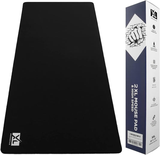 2XL Huge Extra Large Gaming Mousepad for Full Desk - Super Thick Nonslip Rubber Base and Waterproof Desktop Keyboard Extended Mouse Mat (Black, 2XL (36''x18''))