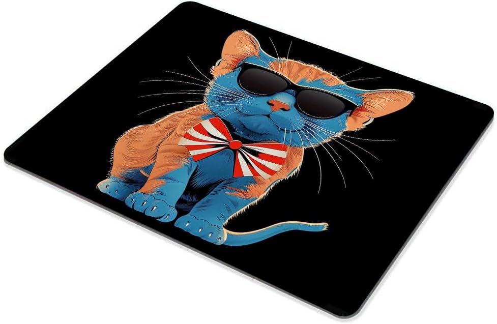 Square Mouse Pad Cat with Patriotic Hat and Glasses-1,Gaming Mouse Pads for Desk,Soft Computer Waterproof Non-Slip Mouse Mat