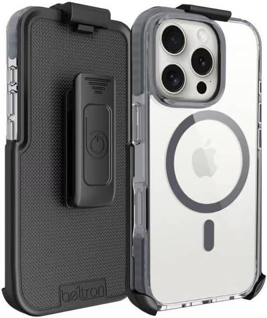 BELTRON Belt Case for iPhone 16 Pro Max, Slim Protective Transparent Case & Rotating Belt Clip Holster Combo (Compatible with MagSafe)