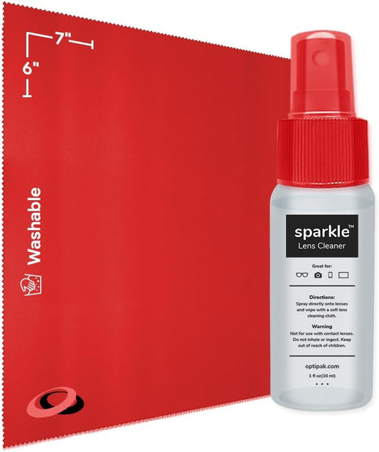 Sparkle Anti-Reflective Lens Cleaner Spray kit | (1) 1oz Glasses Cleaner Spray + (1) Microfiber Cloth for Eyeglasses, Sunglasses, Lenses, Screens and Camera Cleaning Kit (2 Piece Set)