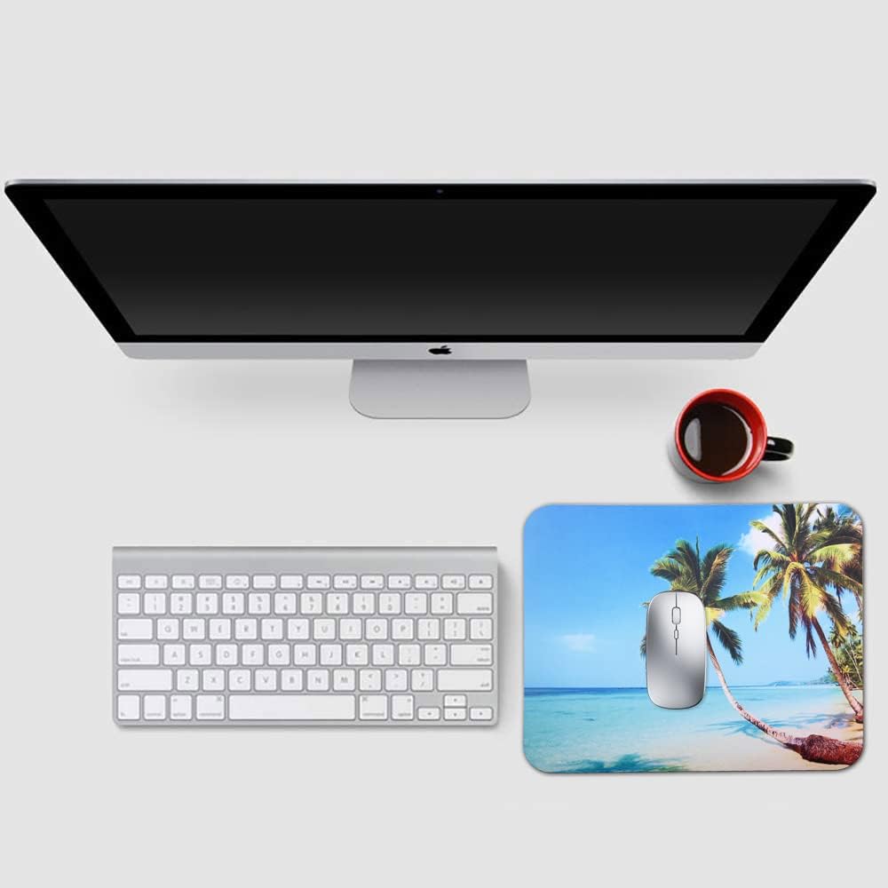 Mouse Pad, Gaming Mouse Pad, Non-Slip Rubber Base Mouse Mat with Designs for Laptop, Computer & Office, 9.5 x 7.9 x 0.12 inches (Coconut Trees on The Beach)