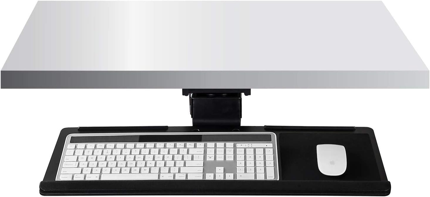 Mount-It! Under Desk Keyboard Tray and Mouse Platform, Ergonomic Computer Keyboard Drawer with Gel Wrist Pad, 17 inch Space Saving Track, Black (MI-7138)