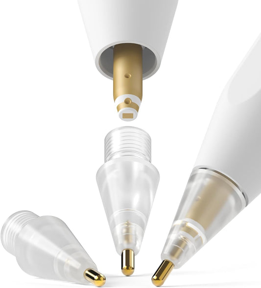 Ringke Apple Pencil Tips [3 Pack/Replacements for All Generations] Compatible with Apple Pencil Pro, 1st, 2nd Gen, USB-C Accessories, Clean & Neat Feel Nib - Metal (Matte Clear)