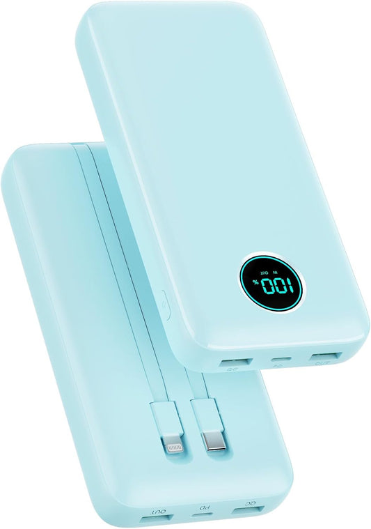 Portable Charger PowerBank 40,800mAh with 2 Built-in Cables,25W PD Fast Charging +QC 4.0 Quick Phone Charging Power Bank, 5 Outputs LCD Display USB C Battery Pack for iPhone 16/15 Android Galaxy etc