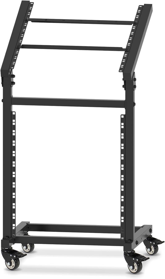 12U DJ Mixer Stand Rack Mount Rolling Stand Stage Cart Adjustable Rack Mount for Music Studio Booth Pro Audio Recording Cabinet Stage Equipment
