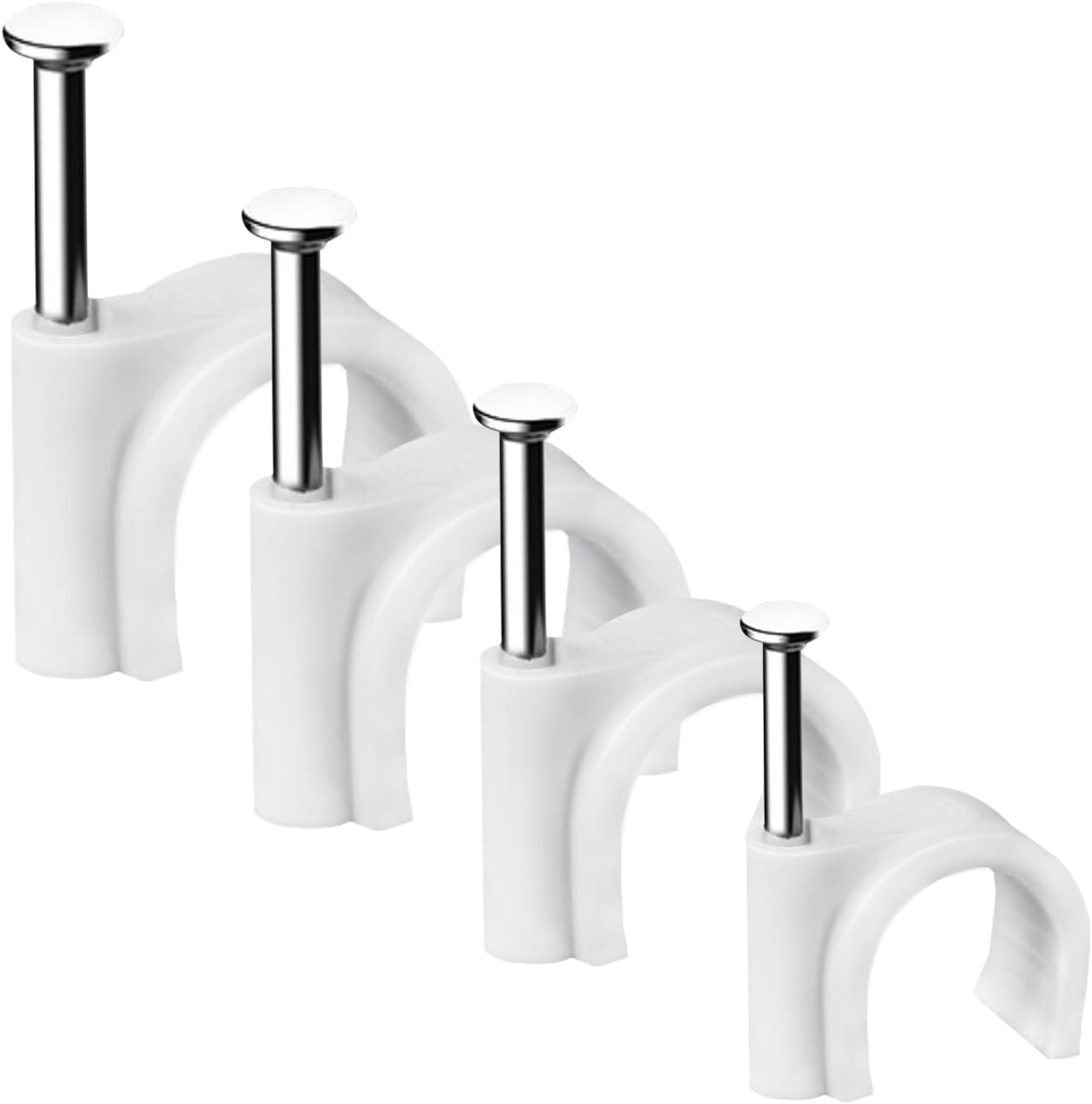 Cable Clips, 400 Pcs, 4mm 6mm 8mm 10mm, Wire Wall Clips with Steel Nails, Ethernet Cable Clips, Cable Tacks Coax Cable Clips, RG6 RG59 CAT6 RJ45 Cable Cord Clips, White…