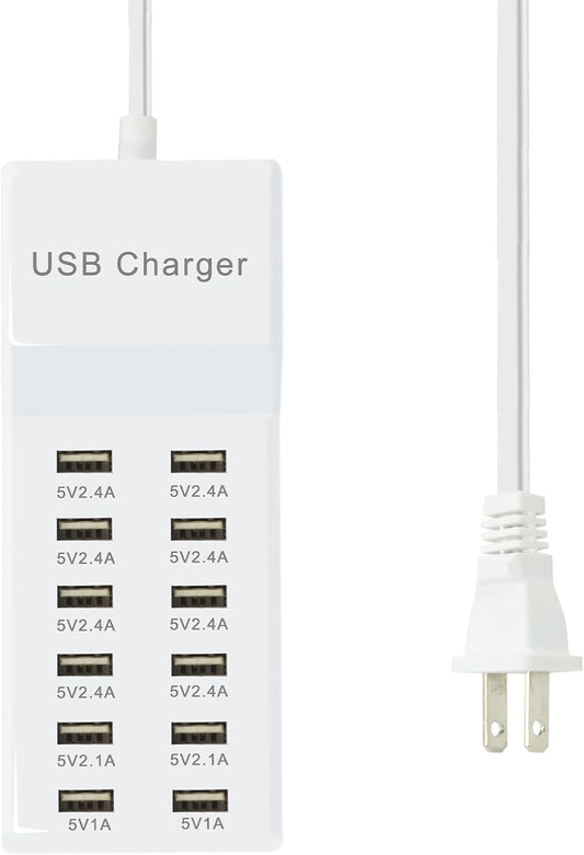 Multiple USB Charger Station 12 multiport Charger Station Hub with Fast Charging Wall Charger for Multiple Devices USB Charging Port Compatible with Cell iPhone Android Smartphone Smart Watch