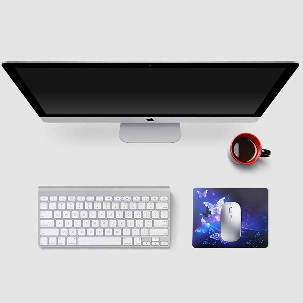 Mouse Pad, Gaming Mouse Pad, Non-Slip Rubber Base Mouse Mat with Designs for Laptop, Computer & Office, 9.5 x 7.9 x 0.12 inches (Purple Butterflies)