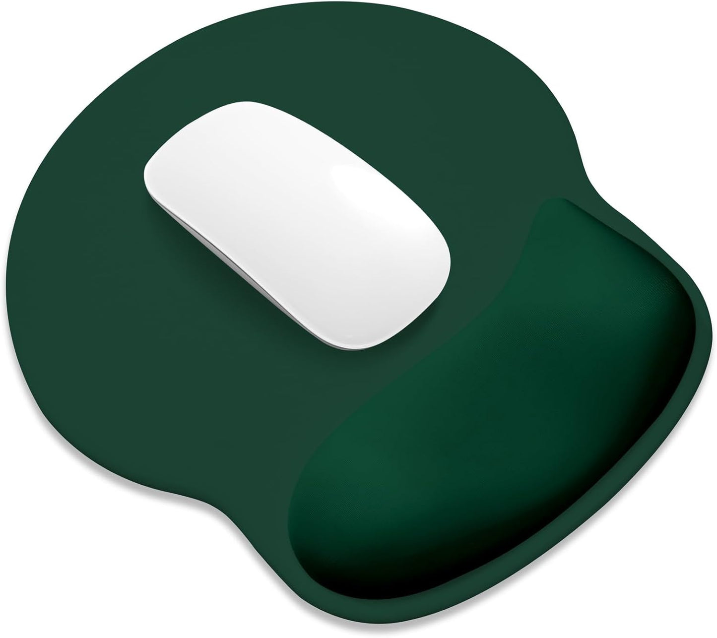 ITNRSIIET Ergonomic Mouse Pad with Wider Memory Foam Wrist Rest +17% - Curved Cushion Reduces Pressure 20%, Pain Relief, Non-Slip, Smooth, Cute Colors, 9.85 x 9 in, Deep Green