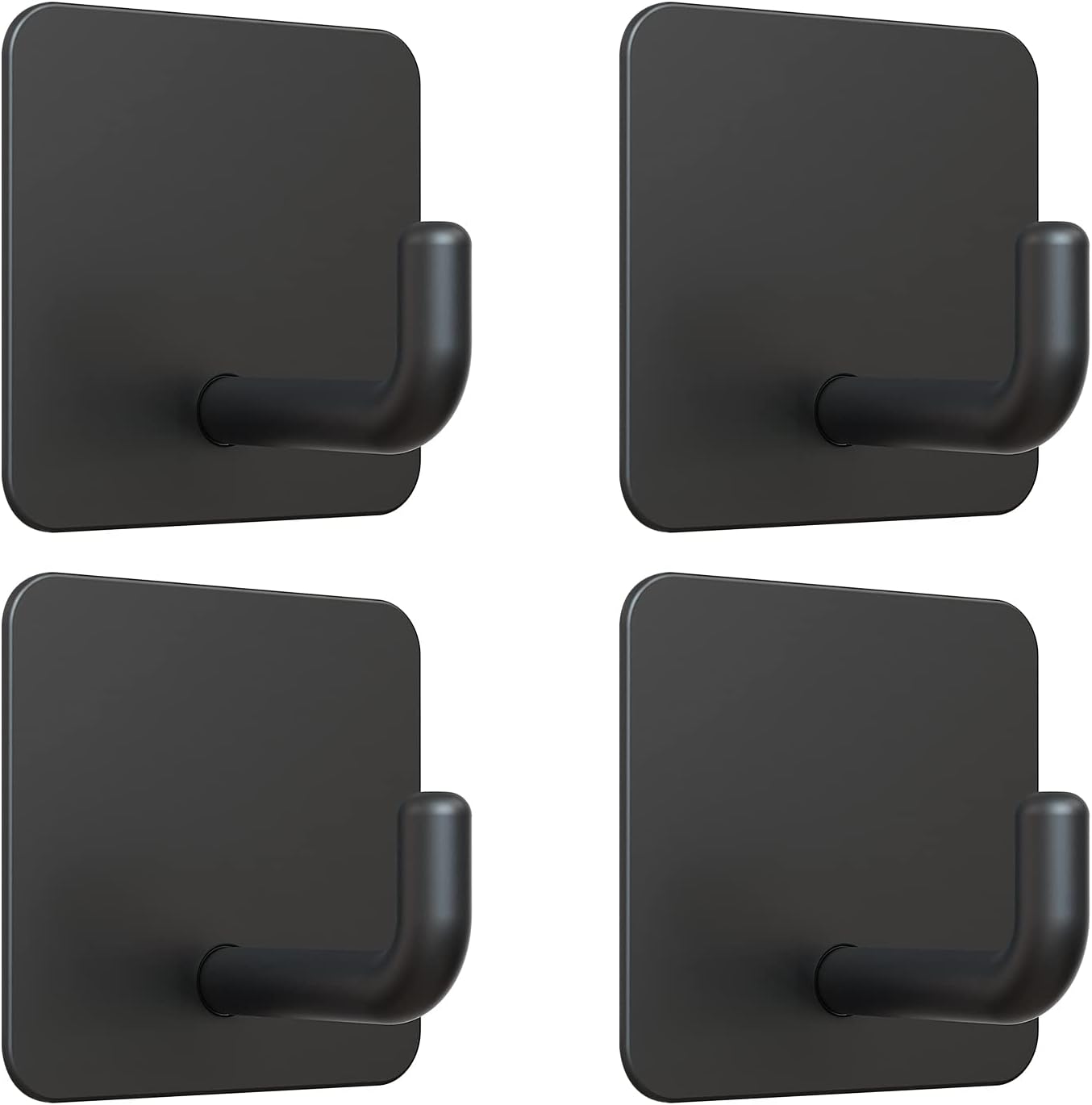 VIS'V Adhesive Hooks, Metal Shower Wall Stick on Hooks, Waterproof, 2 Extra Adhesive Strips, Black, 4 Pcs