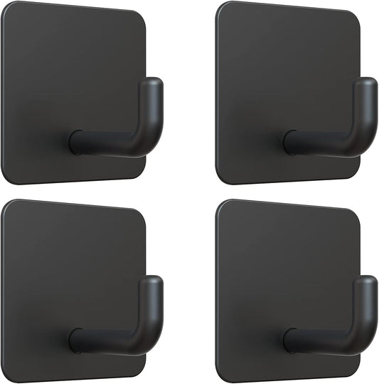 VIS'V Adhesive Hooks, Metal Shower Wall Stick on Hooks, Waterproof, 2 Extra Adhesive Strips, Black, 4 Pcs