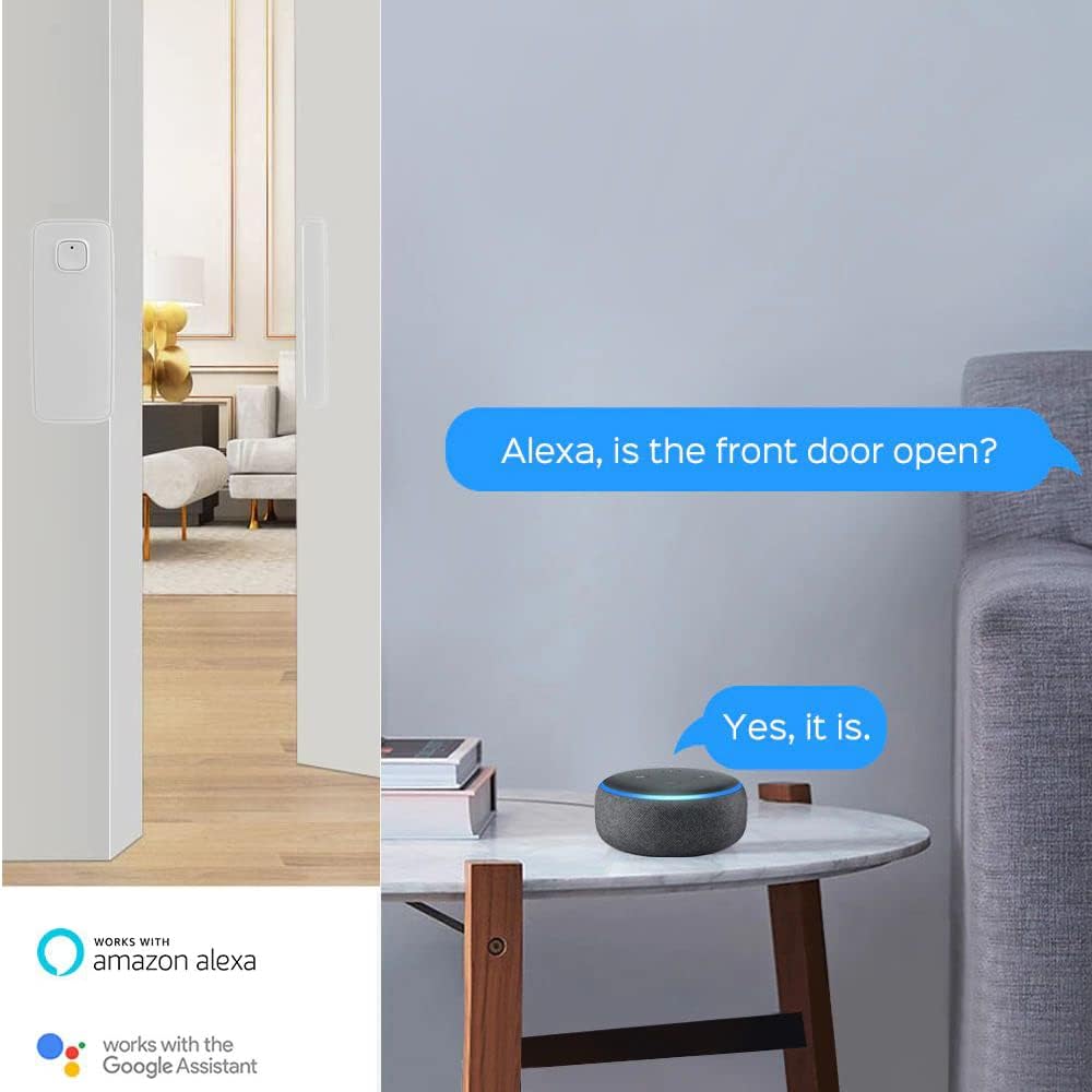 EVERSECU Tuya Smart WiFi Door Sensor Open / Close Detector App Notification Battery Operated, Compatible with Amazon Alexa, Google Assistant, No Need Hub