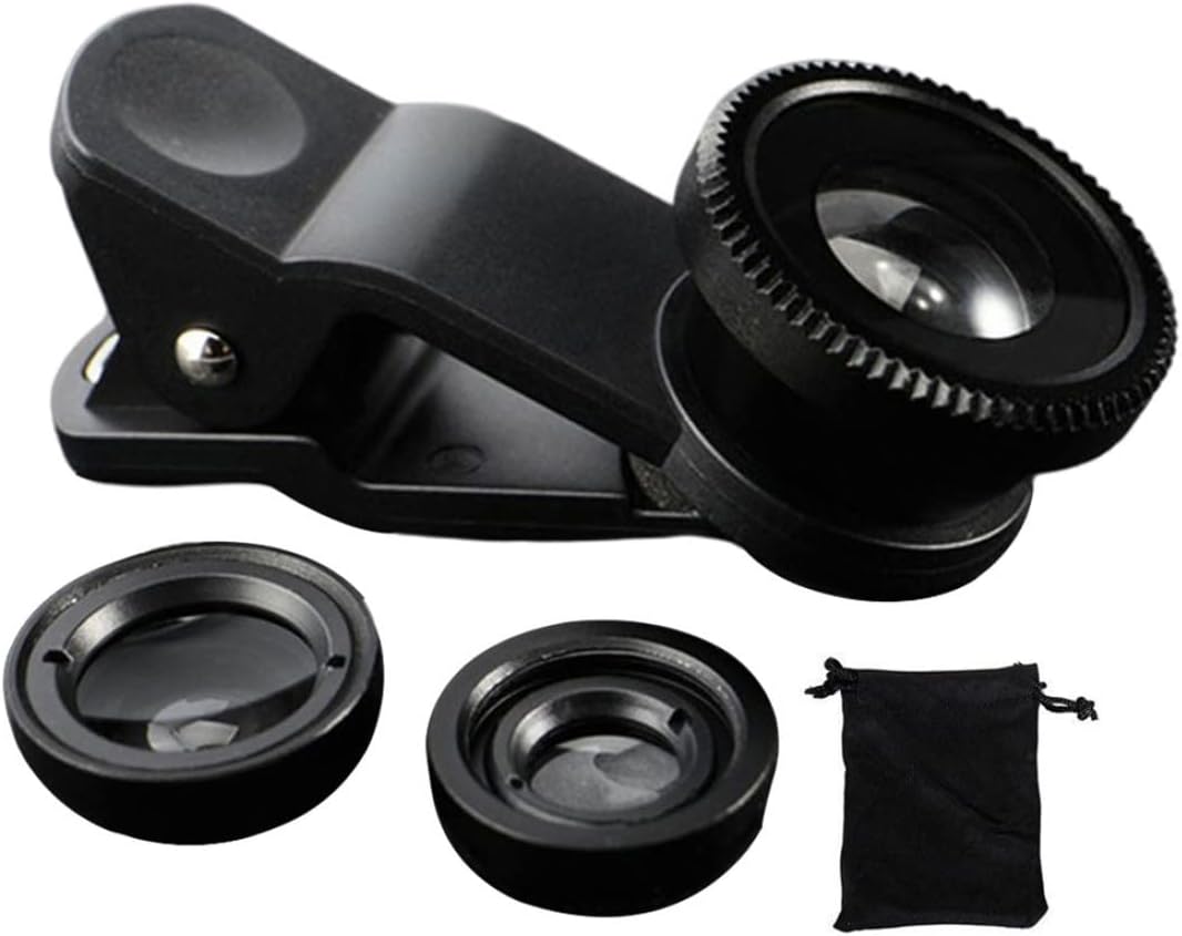Phone Fisheye Lens 3in1 Wide Angle Fish Eye Macro Lenses Clip-on Universal Lens Black Lens Attachments