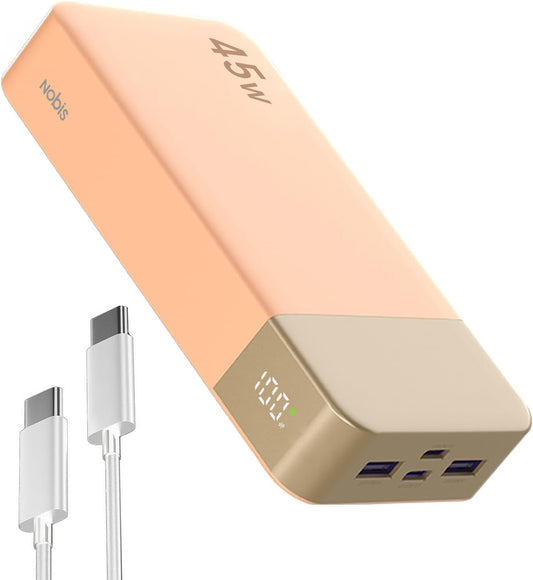 NOBIS Portable Charger, 20000mAh Power Bank, 45W Power Bank Fast Charging, Battery Pack with C to C Cable, Battery Bank with Digital Display for Phone Android Laptop etc (Orange)
