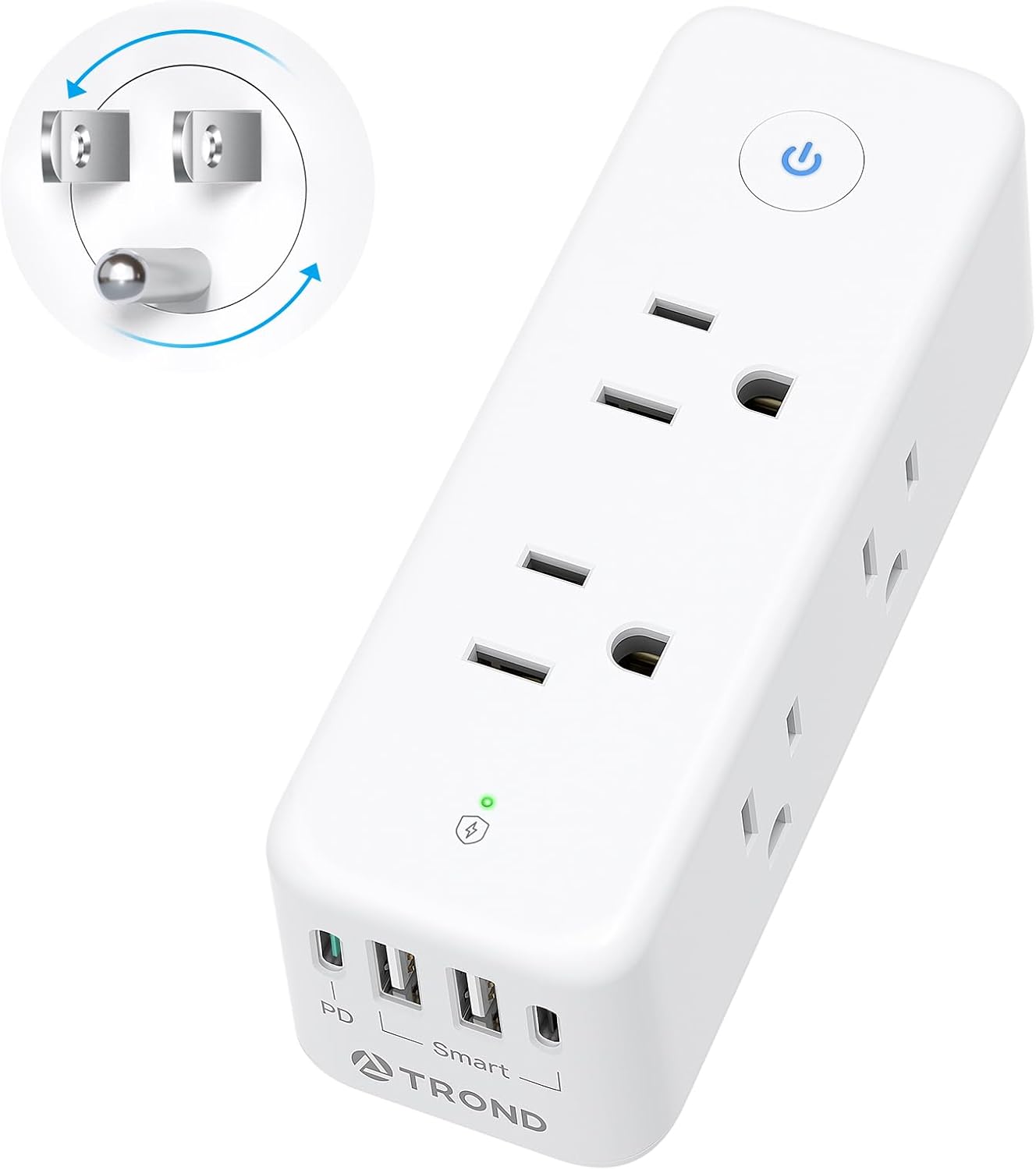 TROND Outlet Extender Surge Protector, 6 AC Outlet Splitter with Rotating Plug 360, Multi Plug Adapter with PD 20W USB C, 1440J, 2 USB-A & 2 USB-C, 3 Way Wall Extension Outlet for Home Office Travel