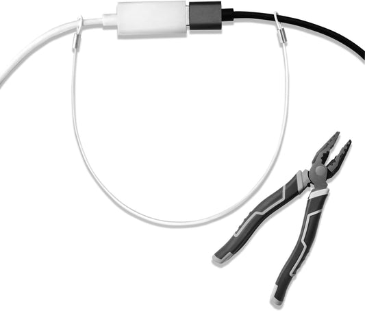 Cable Tethers 50 Pack with Crimping Tool (12 Inches, White Color), Adjustable Security Cable Look, Universal DIY Adapter Tethering Ties Kit for Computer Cord, Pre-Assembled, Tamper-Resistant