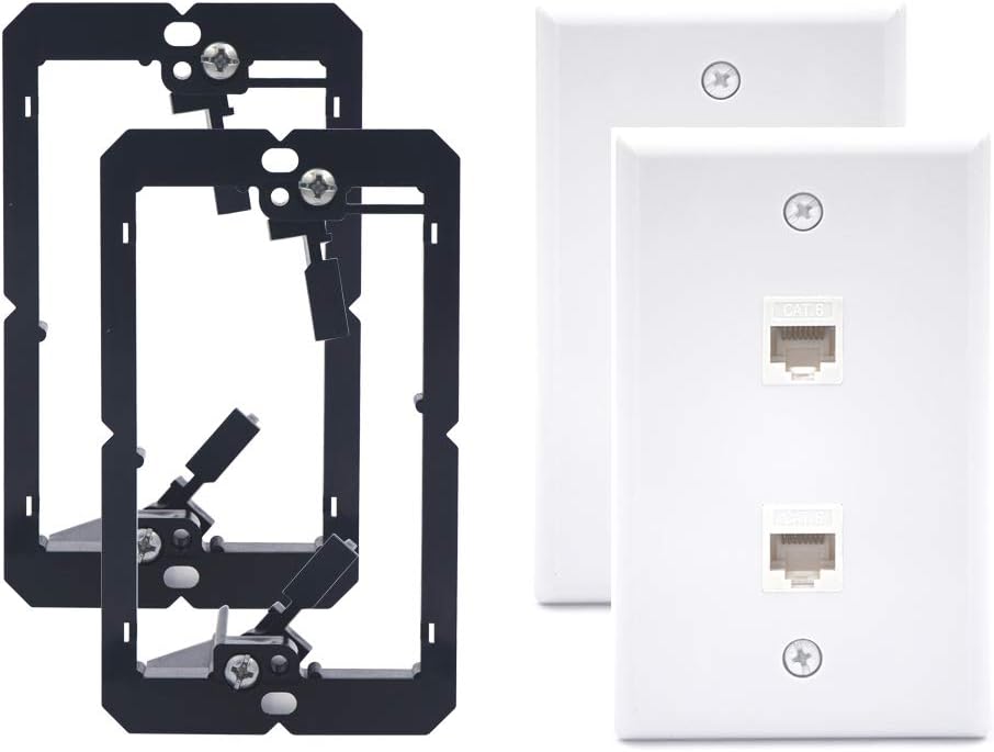 VCE 2-Port Ethernet Wall Plate (UL-Listed), CAT6 Wall Plate and Jack, RJ45 Keystone Wall Outlet with Single Gang Low Voltage Mounting Bracket, White 2-Pack