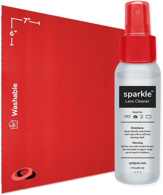 Sparkle Anti-Reflective Lens Cleaner Spray kit | (1) 2oz Glasses Cleaner Spray + (1) Microfiber Cloth for Eyeglasses, Sunglasses, Lenses, Screens and Camera Cleaning Kit (2 Piece Set)
