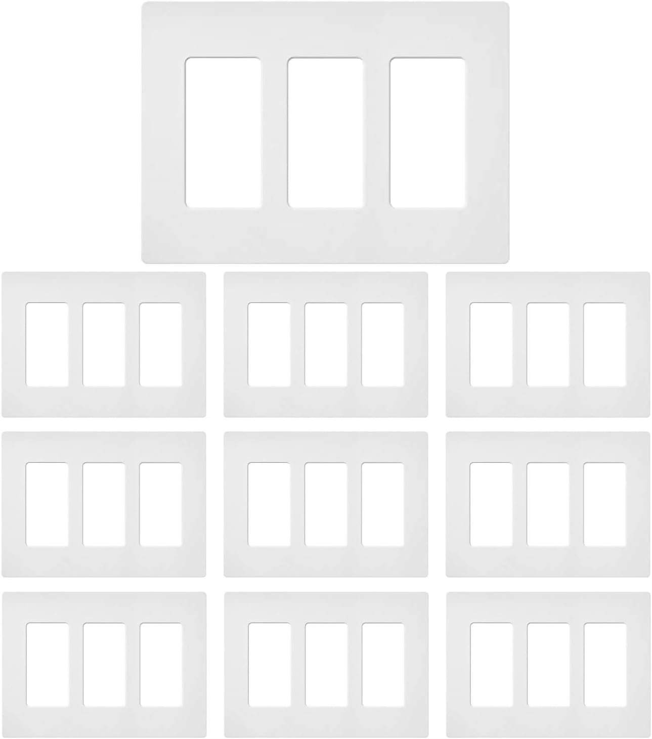 3 Gang Decorative Screwless Wall Plate Light Switch Cover, Hidden Screw Smooth Face, White, 10 pcs