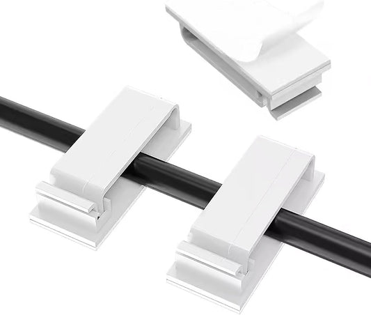 Adhesive Cable Clips Holder, Outdoor Light Clips, White Cord Wire Clips, Sturdy Nylon Cord Wall Finisher Wire Clamp for Home, Car, Office Desk Wire Management (White, L-100 PCS)