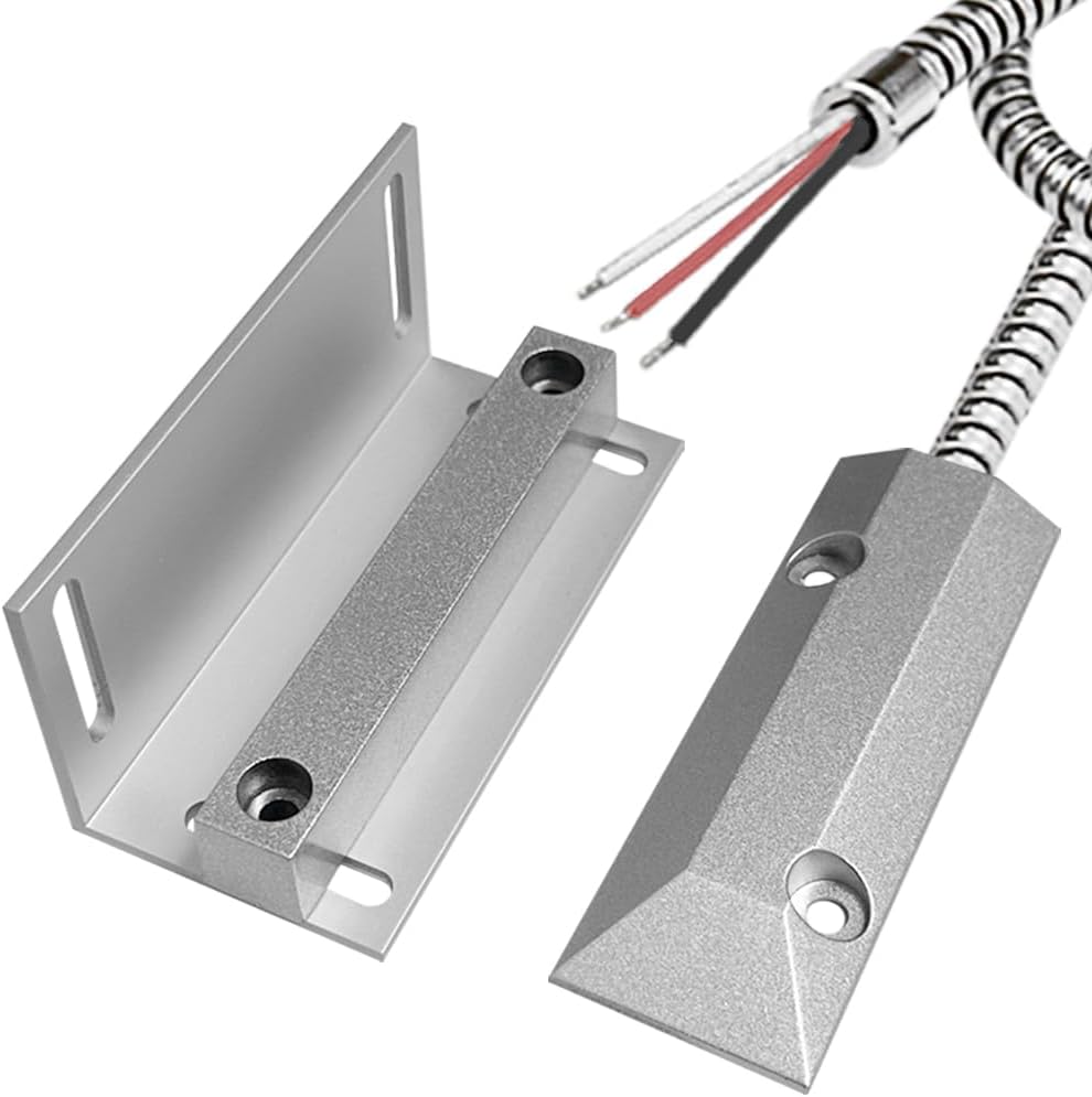 NO&NC 3 Wires Magnetic Garage Door Contacts Heavy Duty Alarm Switch Sensor for Roller Shutter with Adjustable Bracket