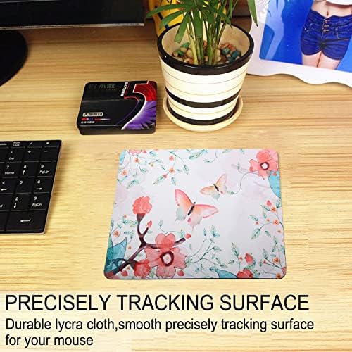 Mouse Pad, Gaming Mouse Pad, Non-Slip Rubber Base Mouse Mat with Designs for Laptop, Computer & Office, 9.5 x 7.9 x 0.12 inches (Butterflies and Flowers)