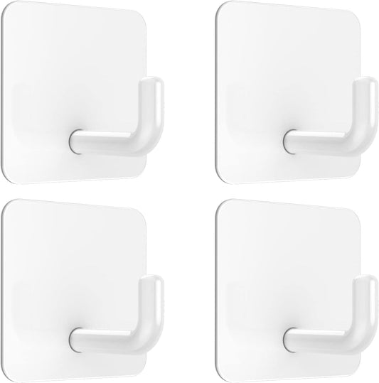 VIS'V Adhesive Hooks, Metal Shower Wall Stick on Hooks, Waterproof, 2 Extra Adhesive Strips, White, 4 Pcs