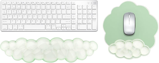 Gel Cloud Keyboard and Mouse Wrist Rest, Cute Wrist Support and Arm Support Rest for Typing Pain Relief，Suitable for Office/Computer/Laptop/Gaming Set-Green