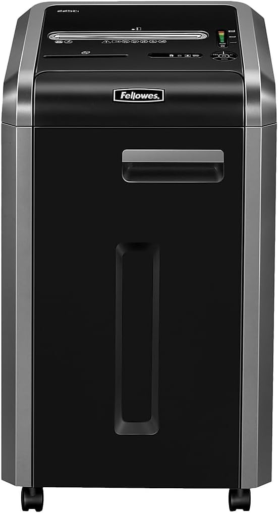 Fellowes Powershred 225Ci 22-Sheet 100% Jam-Proof Crosscut Paper Shredder Commercial Grade for Office, Black 3825001