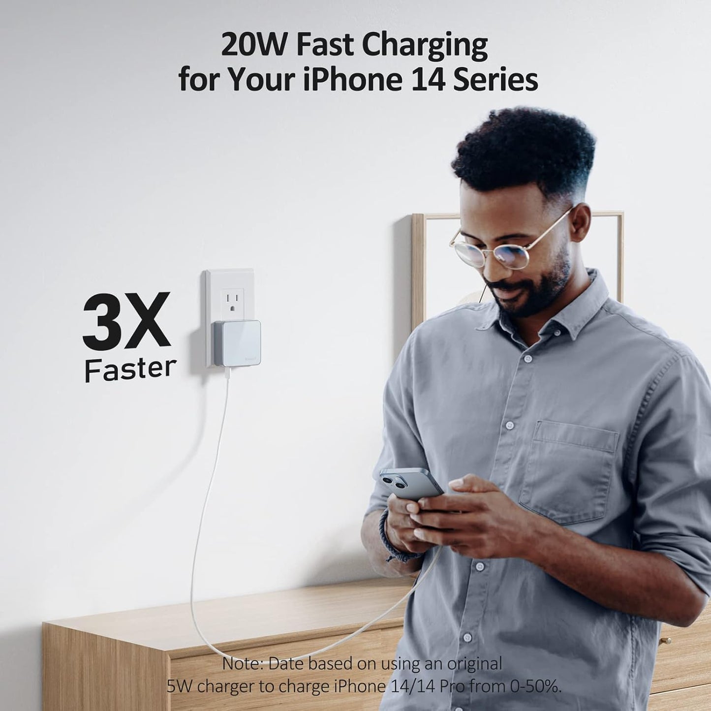 Nekmit USB C Charger, Thin Flat 52W 4-Port Fast Wall Charger with Two 20W Power Delivery and 2 USB Port for iPhone 14/14 Pro/14 Pro Max, Galaxy, Pixel, iPad Pro, AirPods Pro and More, Blue