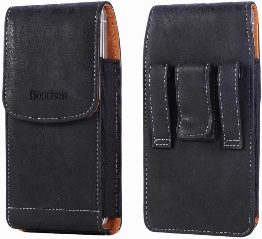 Phone Holster Pouch Case Belt Clip Loops Card Slot for Man iPhone12 13 14 15 16 17,11 12 13 14 15 16 17pro,17Air/Samsung S25 S24 S23 S22 S21 S20/LG/Moto (Black&Yellow, L(6.1" x3.2''x0.8))