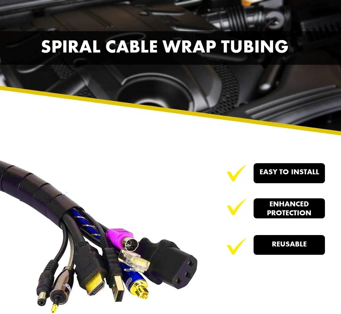 Kable Kontrol Vortex Spiral Cable Wrap - 1/8” Inch 100’ Feet Long - Hose Protector Flexible Polyethylene Wire Conduit Tubing Cable Sleeve Cord Cover to Organize Wires – Black