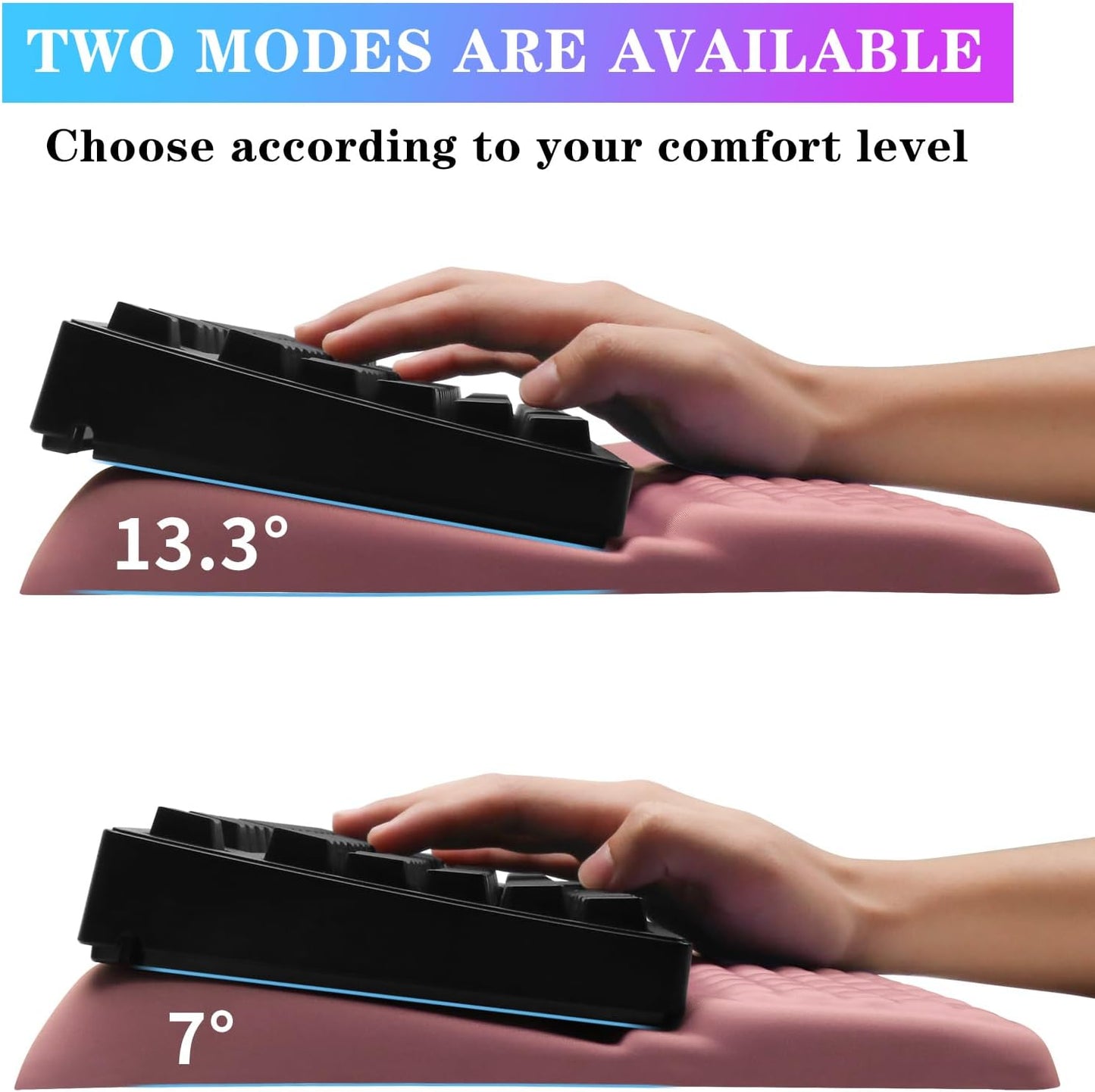 Computer Keyboard Stand with Wrist Rest, Ergonomic Tilted Keyboard Holder - Keyboard Riser with Wrist Pad - Keyboard Tray Support for Office Home - Pink