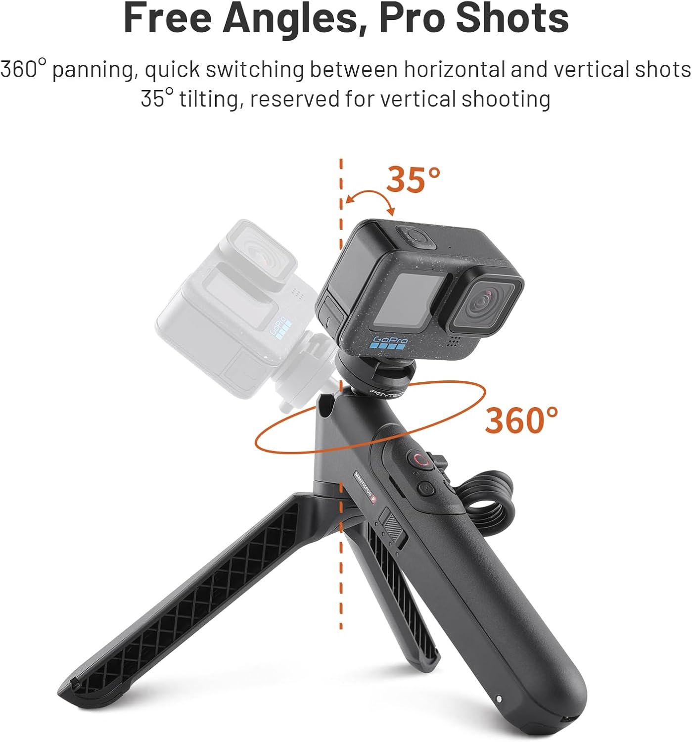 PGYTECH CapLock MantisPod Power, 5000mAh Battery Grip Handle Mount for Insta360 X3, Charging Selfie Stick with Remote Control, Vlog Attachment Tripod Monopod Bank for Action Camera, Phone