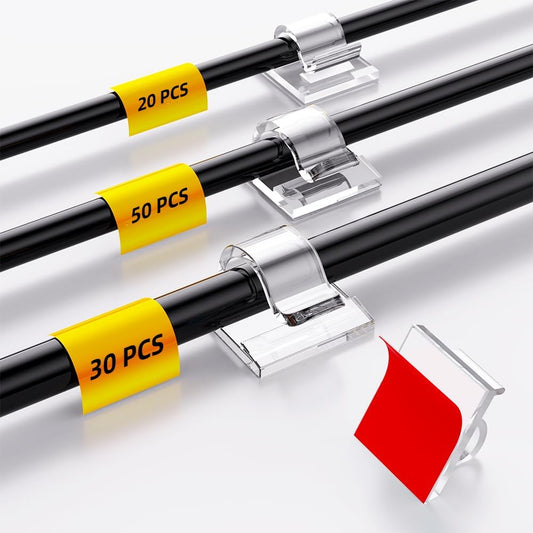 100 PCS Cable Clips Cord Organizer (Small, Medium,Large),Wire Holder for Cable Management, Outdoor Light Clips Light Hooks for LED String,Car Dash Cam, Extension Cord (Clear)