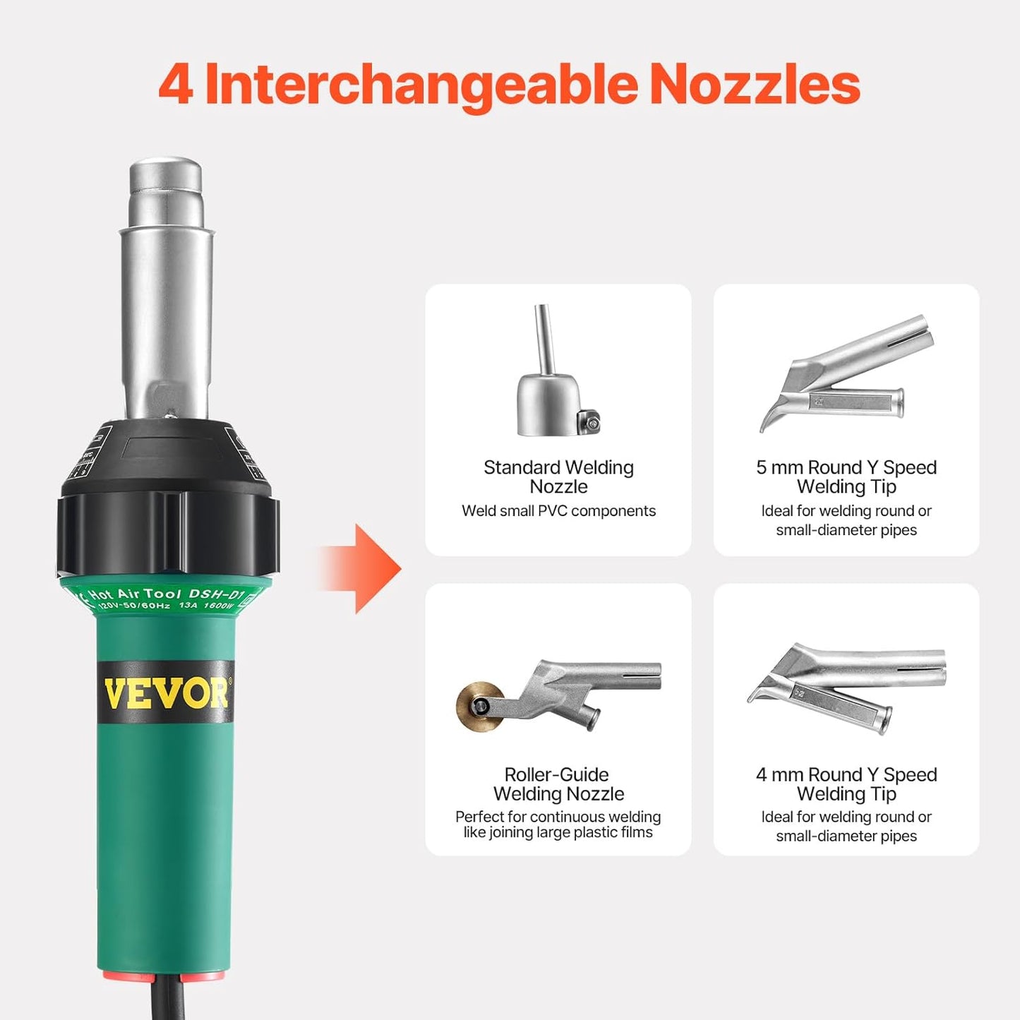 VEVOR Hot Air Plastic Welder, 1600W Hot Air Torch Pistol, 122-1112℉ PVC TPO Vinyl Heat Gun Welding Torch, Plastic Roofing Welding Kit with 14 Accessories- Toolbox, Nozzle, Roller, Blades for PP/PE/PVC