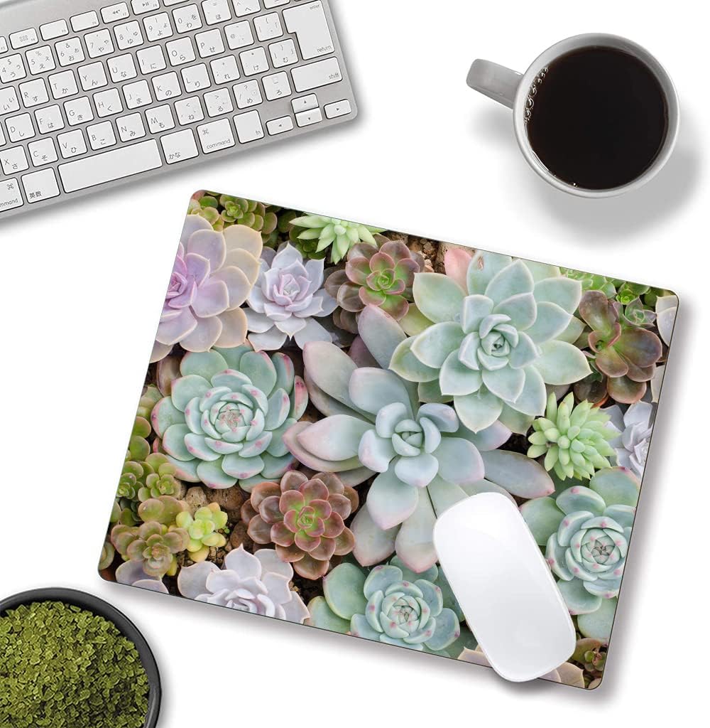 Cute Succulents Mouse Pad, Natural Plants Mousepad for Design, Anti-Slip Rubber Base Wireless Mouse Pads for Laptop