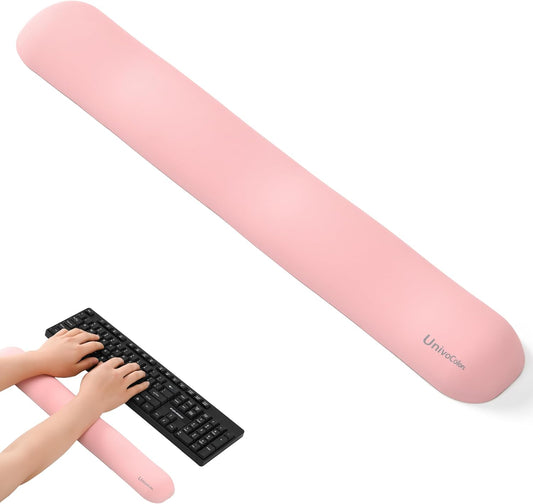 UnivoColors Design-Wave Keyboard Wrist Rest, Artificial Sheepskin+Memory Foam+Ergonomic+Anti-Slip Gel, Resilience Support During Work and Gaming,Keyboard Accessory,Pink