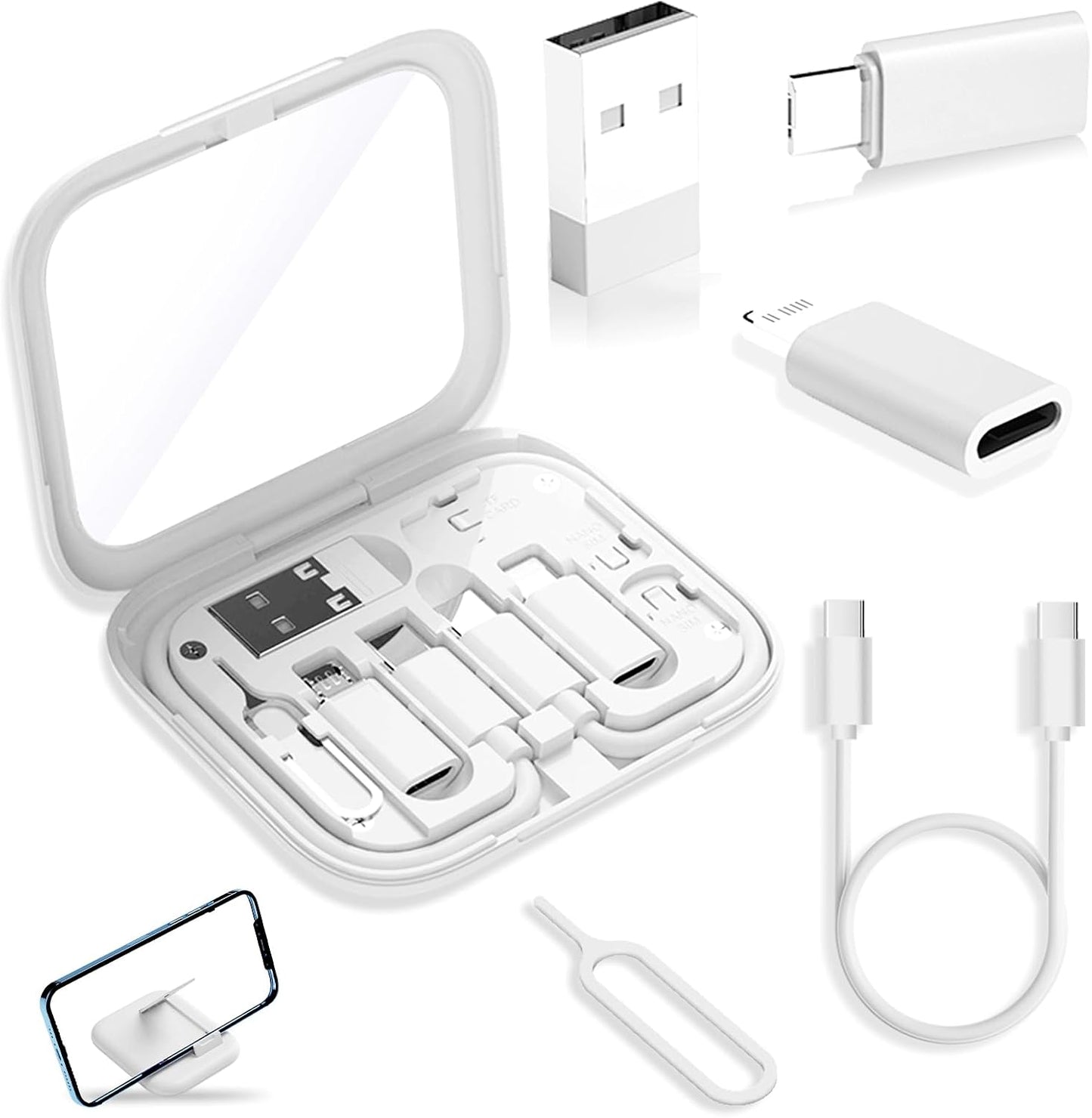 USB-C to USB Adapter, USB C to Lighting Cable Box Contains Makeup Mirror/USB C Cable/Micro USB to USB C/USB A to USB C, Cell Phone OTG Adapters for iPhone 14/15, Google Pixel, Samsung Galaxy
